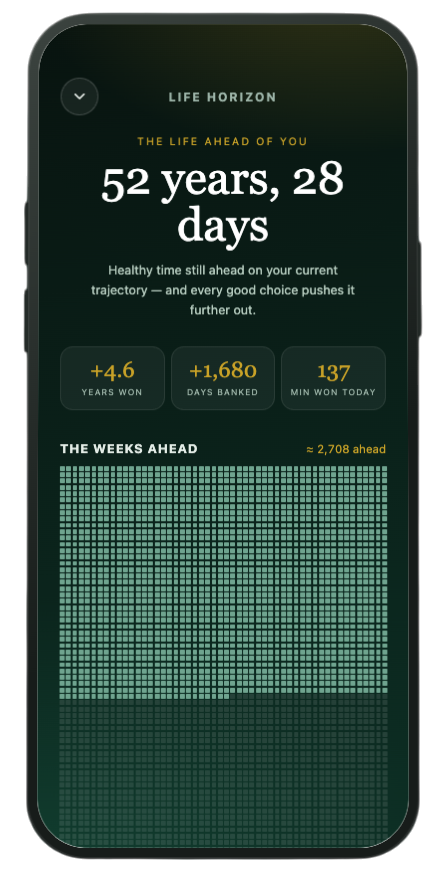 Eternal app screen. The weeks ahead, in quiet squares.